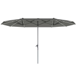 Outsunny Podwójny Parasol z Oświetleniem Solarnym, Aluminium, Poliester, Ochrona UPF50+, Odporność na UV, Parasol Tarasowy, Ciemnoszary