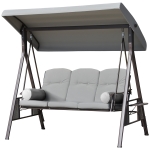 Outsunny Gartenliege für 3 Personen mit verstellbarem Dach, Kissen, Tabletts 116 x 206 x 183 cm Polyester Hellgrau