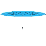 Outsunny Podwójny Parasol z Oświetleniem Solar, Aluminiowy, Poliester, Ochrona UPF50+, Odporne na UV, Parasol tarasowy, Niebieski