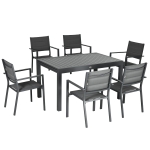 Outsunny Gartenmöbel-Set ausziehbarer Tisch 135-270 cm aus Aluminium und Textilene 6-10 Personen 8 stapelbare Stühle Grau