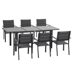 Outsunny Gartenmöbel-Set aus Aluminium und Textilene mit ausziehbarem Tisch und 6 stapelbaren Stühlen für 6 Personen Dunkelgrau
