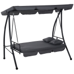 Outsunny Gartenliege, 3-Sitzer, komfortabel,  verstellbares Dach, Matratze, 2L x 1,25B x 1,7H m, Metall, Polyester, Schwarz, Anthrazit