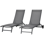 Outsunny Set aus 2 Sonnenliegen aus Aluminium und Textilene mit Rollen verstellbare Rückenlehne maximale Belastung 150 kg Dunkelgrau