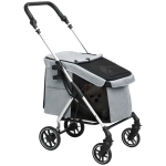 PawHut Carrinho para Cães Dobrável com Correia de Segurança Almofada Lavável e Janelas 80x48,5x106 cm Cinzento Claro