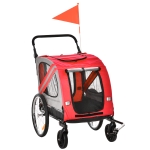 PawHut Reboque Bicicleta para Cães 2 em 1 com Porta Enrolável Janelas Cinto de Segurança e 6 Refletores 140x72,5x108 cm Vermelho