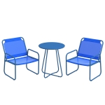 Outsunny Ensemble de jardin 3 pièces, salon de jardin, 2 fauteuils 1 table ronde, acier et tissu mesh, bleu marine
