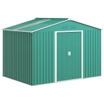 Outsunny Cobertizo de Jardín 4,9 m² 277x195x192 cm con 2 Puertas Corredizas Techo Inclinado y 4 Ventanas Verde