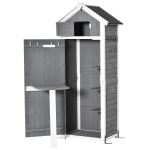 Outsunny Gartenschrank Holz, Geräteschuppen wetterfest 78x52,5x182cm, Gerätehaus mit Tür, Satteldach, Geräteschrank mit Haken, faltbar Tisch, Werkzeugschrank Gartenschuppen für Garten, Terrasse, Grau