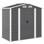 Outsunny Cobertizo Metálico para Jardín 213x120x166/194 cm con Base Refuerzo Puertas Correderas y Ventilaciones Gris Oscuro