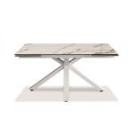 E-STYLO Tavolo allungabile con top in ceramica marmo bianco calacatta e vetro temperato, gambe in metallo verniciato bianco, 90cm X 160/240cm H.76cm