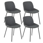 E-STYLO Set di 4 sedie da pranzo in tessuto grigio scuro e gambe in metallo nero, 57cm X 46cm H.80cm