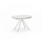 E-STYLO Tavolo allungabile con top marmo bianco in ceramica su vetro temperato gambe in metallo bianco, 90cm X 120/180cm H.76cm