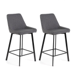 E-STYLO Sgabello da cucina in tessuto grigio scuro con gambe nere, imbottito con poggiapiedi, 50cm X 44cm H. 94cm.