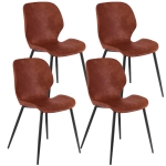 E-STYLO Sedia da pranzo in soft touch cuoio scuro e gambe in metallo nero, 55cm X 45cm H. 83cm.