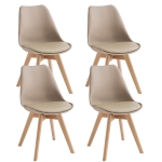 E-STYLO Set di 4 sedie in polipropilene tortora con seduta imbottita e rivestita in similpelle, gambe in legno di faggio, 48.5cm X 52cm H.82cm