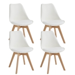 E-STYLO Set di 4 sedie in polipropilene bianca con seduta imbottita e rivestita in similpelle, gambe in legno di faggio, 48.5cm X 52cm H.82cm