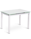 E-STYLO Tavolo allungabile con top in vetro temperato bianco e gambe in metallo bianco, 75cm X 110/170cm H.75cm