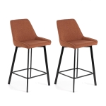 E-STYLO Set di 2 sgabelli da cucina in tessuto ruggine con gambe nere, imbottito con poggiapiedi, 50cm X 44cm H.94cm
