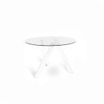 E-STYLO Tavolo fisso con top in vetro temperato e gambe in metallo bianco, 120cm X 120cm H.75cm