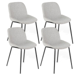 E-STYLO Set di 4 sedie da pranzo in tessuto grigio chiaro e gambe in metallo nero, 57cm X 46cm H.80cm