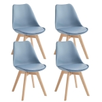 E-STYLO Set di 4 sedie in polipropilene azzurra con seduta imbottita e rivestita in similpelle, gambe in legno di faggio, 48.5cm X 52cm H.82cm