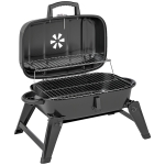 Outsunny Charcoal Barbecue Grill Folding BBQ Grill with 1232 cm² Cooking Area, Adjustable Vent, Thermometer, Handles for Camping Picnic, Black