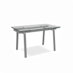 E-STYLO Tavolo allungabile con top grigio in vetro temperato e gambe in metallo grigio, 80cm X 140/200cm H.76cm