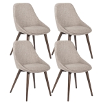 E-STYLO Set di 4 sedie da pranzo in tessuto marrone chiaro con gambe e struttura in massello di noce, 58cm X 49cm H.85cm