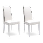 E-STYLO Sedia in similpelle bianco con bordino grigio e gambe in legno di faggio laccato, imbottita, 59cm X 46cm H. 99cm.