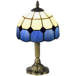 HOMCOM Handmade Stained Glass Table Lamp, Antique Bedside Lamp for Bedroom, Living room, Home, Nightstand, Decorative Night Light, Blue