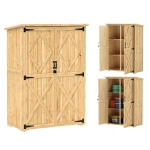 Outsunny Tuinopslagschuur, houten schuur voor gereedschap en tuinapparatuur, asfaltdak, dubbele deuren, sparrenhout, lichtbruin