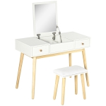 HOMCOM Ensemble de coiffeuse avec tabouret miroir rabattable style scandinave 2 tiroirs 100 x 45 x 118 cm, blanc