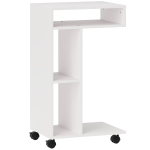 HOMCOM Mesa Auxiliar em Forma de C Mesa Auxiliar para Sofá com Rodas Compartimentos Abertos 40x30x69 cm Branco