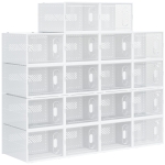 HOMCOM Meuble de rangement modulable, 18 cubes, meuble à chaussures empilables, vêtements, livres, jouets, blanc et transparent