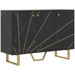 HOMCOM Aparador de Sala de Estar com 2 Armários e Prateleira Interior Ajustável com Efeito Mármore 107x35x75 cm Preto e Dourado