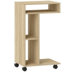 HOMCOM Mesa Auxiliar em Forma de C Mesa Auxiliar para Sofá com Rodas Compartimentos Abertos 40x30x69 cm Madeira