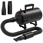 PawHut 2200W Dog Hair Dryer with Adjustable Temperature & Velocity, 3 Different Nozzles, Black