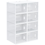 HOMCOM Meuble de rangement modulable, 8 cubes, meuble à chaussures empilables, vêtements, livres, jouets, blanc et transparent