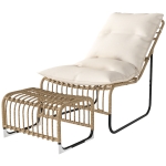 Outsunny Rattanowy Fotel Relaksacyjny z Podnóżkiem Odporny na UV, z Poduszką, 65 x 93 x 80 cm, Kolor Drewna Naturalnego