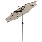 Outsunny Parasol de Terraza Ø268x238 cm con 24 Luces LED Solar Mecanismo de Inclinación Manivela y Poste Desmontable Crema