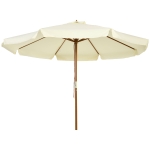 Outsunny Parasol de Madera Ø325x250 cm con Sistema de Polea Techo de Ventilación y 8 Varillas de Bambú para Terraza Balcón Crema