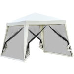 Outsunny Carpa de Jardín 3x3 m Cenador con 4 Partes Laterales Mosquitera con Cremallera Protección UV Impermeable para Patio Exterior Eventos Fiesta Crema