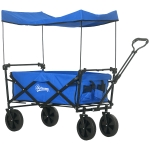 Outsunny Carro Plegable con Toldo Desmontable Longitud y Ángulo del Mango Ajustables y Bolsa de Transporte Carga 100 kg Azul