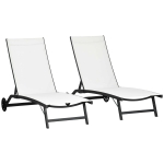 Outsunny Juego de 2 Tumbonas Reclinables de Jardín de Aluminio con Respaldo Ajustable y Ruedas 165x66x102 cm Blanco Mate