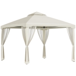 Outsunny Cenador de Jardín 3x3 m Pabellón de Exterior con Doble Techo de Ventilación 4 Cortinas Mosquiteras Laterales con Cremallera 8 Orificios de Drenaje Gazebo para Fiestas Patio Crema