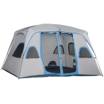 Outsunny Tenda de Campismo Familiar para 4-5 Pessoas com 2 Quartos 2 Bolsos e Janelas com Malha Impermeável 400x275x210 cm Cinza