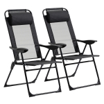 Outsunny Conjunto de 2 Sillas de Camping Plegables con Reposacabezas Desmontable y Respaldo Reclinable 62x70x109 cm Negro