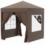 Outsunny Carpa Plegable 2x2m Cenador de Jardín 4 Paredes Laterales Tela Oxford 2 Puertas 2 Ventanas Bolsa de Transporte Marrón