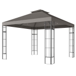 Outsunny 3 x 3 m Garten-Pavillon, 2-Stufen-Dach-Design, UV30+ Schutz, UV-beständig, Sonnenschutz, Metallrahmen, Dunkelgrau