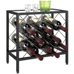 HOMCOM Suport pentru Sticle de Vin cu Blat din Sticlă Securizată și Cadru din Oțel, 41x22x41 cm, Negru